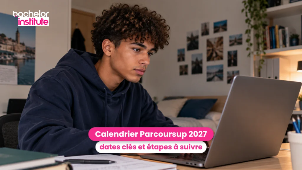 Lycéen consultant le calendrier Parcoursup 2027 sur son ordinateur pour préparer ses voeux